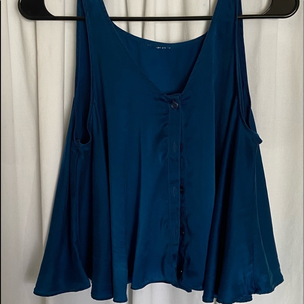 🙀Beautiful RoyalBlue Camisole/Teddie/Cropped-5 Front Buttons-Full Flowing Silky - Picture 14 of 16